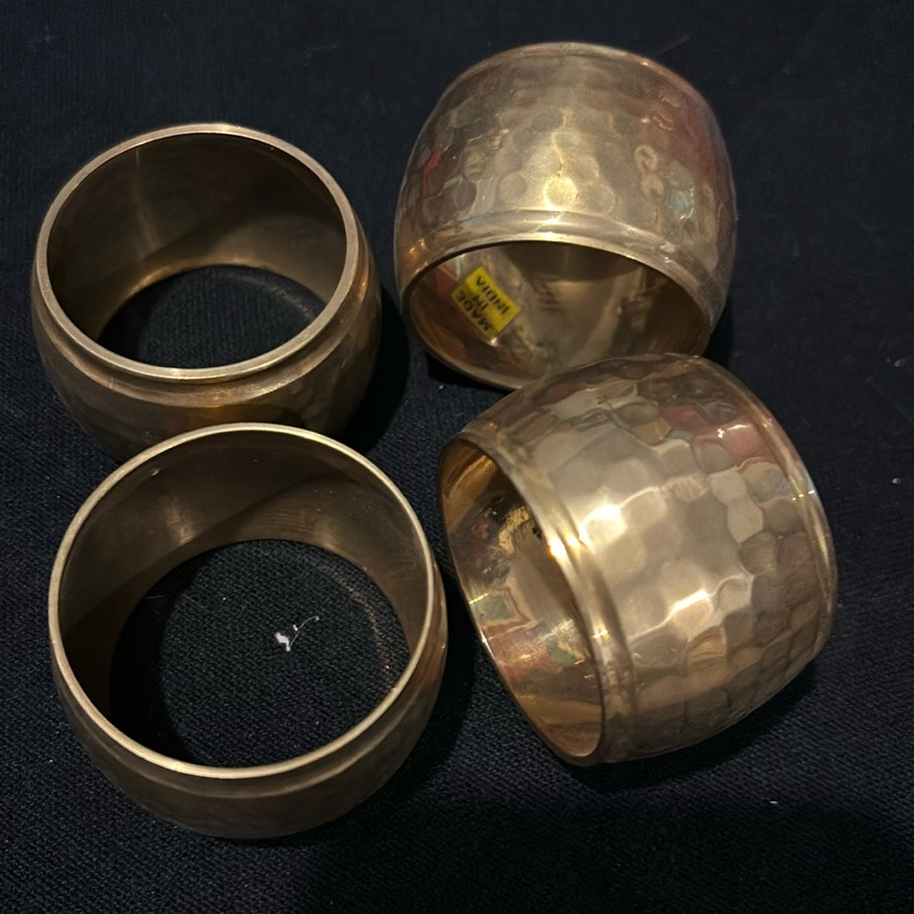 Vintage hammered brass napkin rings set of 4 from India